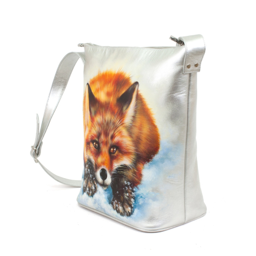 Женская кожаная сумка с длинным ремнем и рисунком ручной работы «Лисичка» на заказ | Sumnizza фото 4