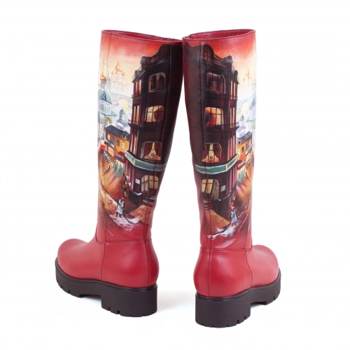 Комплект рюкзак и сапоги "Мастер и Маргарита" - кожаный женский набор рюкзак и ботинки ручной работы с рисунком |  Sumnizza фото 4