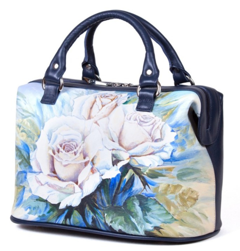 Светлая сумка с росписью "Южные красавицы" — женская кожаная сумка саквояж ручной работы с рисунком и вышивкой на заказ