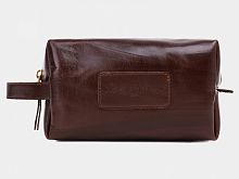 Женская кожаная косметичка "Молочный шоколад" ручной работы с рисунком на заказ
