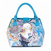 Женская сумка-саквояж с росписью девушки "Девушка Мечта" ручной работы с рисунком и вышивкой на заказ
