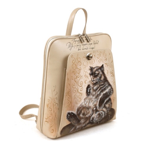 Кожаный рюкзак с рисунком "Кот Бегемот" ручной работы с рисунком и вышивкой на заказ - Sumnizza фото 2