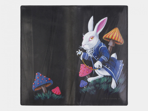 Черное кожаное портмоне ручной работы с рисунком "Белый кролик" - кожаный женский кошелек-портмоне ручной работы с рисунком на заказ |  Sumnizza фото 3