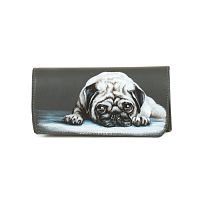 Большой женский кошелек с росписью ручной работы "Любимец мопс" ручной работы с рисунком на заказ