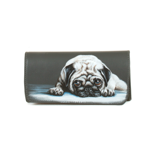 Большой женский кошелек с росписью ручной работы "Любимец мопс" - кожаный женский кошелек-портмоне ручной работы с рисунком на заказ |  Sumnizza