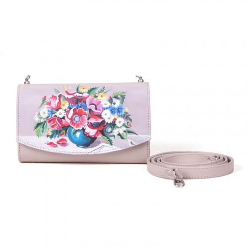 Кожаный комплект: сумка и кошелек с рисунком "Букет в вазе" фото фото 7