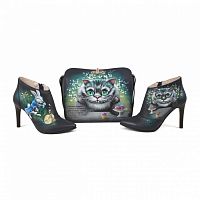 Комплект сумка с тремя отделениями и ботильоны "Чешир" — женский кожаный набор туфли и сумка ручной работы с рисунком