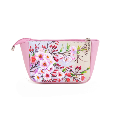 Дорожная косметичка из натуральной кожи с рисунком ручной работы на заказ"Пионы" - кожаная женская косметичка ручной работы с рисунком на заказ |  Sumnizza