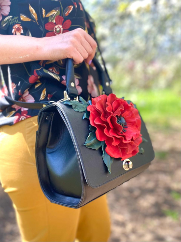 Дамская маленькая сумочка с аппликацией цветок ручной работы «Объемный мак» на заказ | Sumnizza фото 6