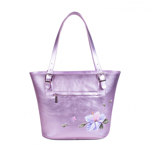 Сумка шоппер женская кожаная с рисунком ручной работы "Колибри" - кожаная и замшевая женская сумка шоппер ручной работы с рисунком и вышивкой на заказ фото 2