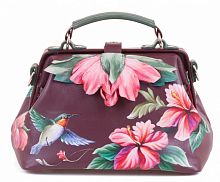 Женский саквояж с росписью цветов "Колибри" ручной работы с рисунком и вышивкой на заказ
