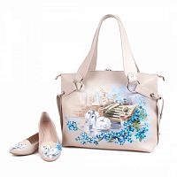 Комплект балетки и большая сумка "Лебеди" — женский кожаный набор туфли и сумка ручной работы с рисунком