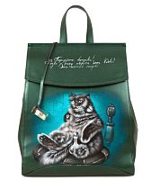 Кожаная сумка рюкзак с росписью "Кот Бегемот" ручной работы с рисунком на заказ