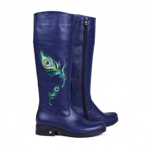 Женские фирменные сапоги из кожи "Павлин" - кожаные и замшевые женские сапоги ручной работы с рисунком на заказ | Sumnizza фото 4