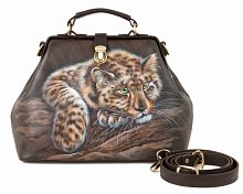 Женский саквояж из кожи с рисунком "Маленький леопард" ручной работы с рисунком и вышивкой на заказ
