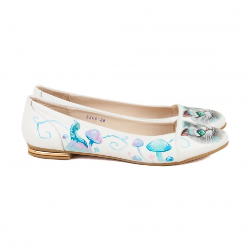 Балетки под платье "Чеширский кот" - кожаные женские балетки ручной работы с рисунком на заказ |  Sumnizza фото 3