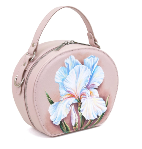 Полукруглая женская сумка с росписью "Белый ирис" - круглая кожаная женская сумка ручной работы с рисунком |  Sumnizza фото 2