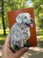 Мужской кошелек для карт и купюр с рисунком ручной работы на заказ - портрет Ретривера | Купить в интернет-магазине