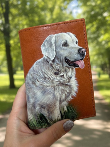 Мужской кошелек для карт и купюр с рисунком ручной работы на заказ - портрет Ретривера - кожаный женский кошелек-портмоне ручной работы с рисунком на заказ |  Sumnizza