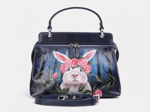 Синяя женская сумка через плечо "Кролик в стране чудес" на заказ | Sumnizza