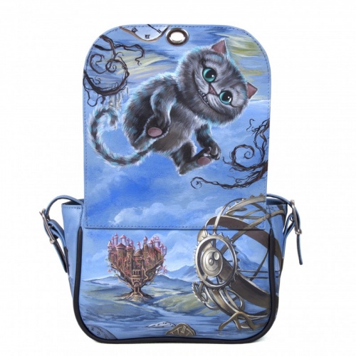 Женская кожаная сумка через плечо с рисунком ручной работы "Чешир" — кросс боди с принтом на заказ фото 4