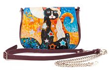 Женская кожаная сумка через плечо с рисунком ручной работы "Звездный кот" — кросс боди с росписью и вышивкой на заказ