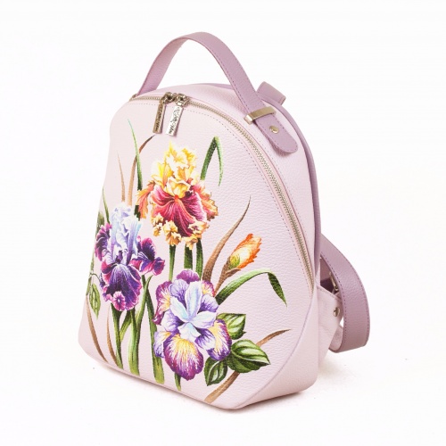 Комплект мокасины, рюкзак и косметичка "Ирисы" - кожаный женский набор рюкзак и ботинки ручной работы с рисунком |  Sumnizza фото 4