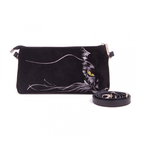 Женский клатч из замши с вышивкой "Кошачьи вибриссы" на заказ - женская кожаная сумка ручной работы с авторским рисунком фото 4