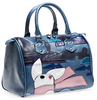 Женская сумка с аппликацией из кожи "Заяц в облаках" — классический дорожный кожаный саквояж ручной работы с рисунком и вышивкой на заказ
