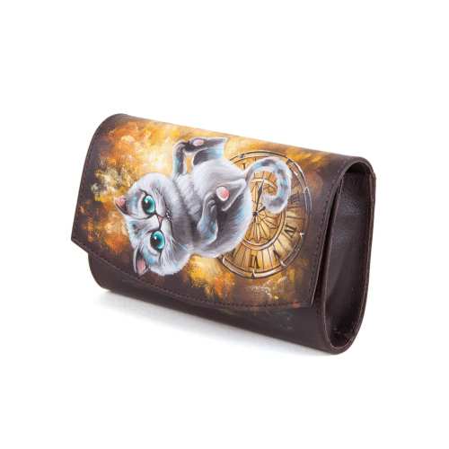 Женский кожаный кошелек на молнии с рисунком "Чешир с часами" - кожаный женский кошелек-портмоне ручной работы с рисунком на заказ |  Sumnizza фото 2