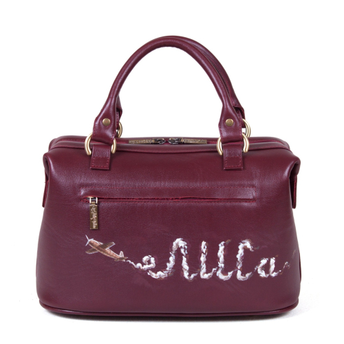 Сумка-саквояж из натуральной кожи с рисунком "Лиса пилот" — женская кожаная сумка саквояж ручной работы с рисунком и вышивкой на заказ фото 2