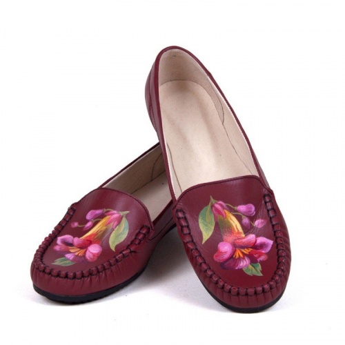 Женские мокасины из кожи "Яркие колокольчики" - кожаные и замшевые мокасины ручной работы с рисунком на заказ | Sumnizza фото 2