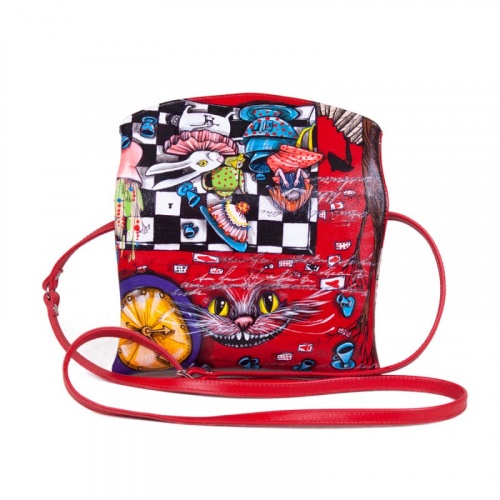 Женская кожаная сумка через плечо с рисунком ручной работы "Этно Алиса" на заказ - женская кожаная сумка ручной работы с авторским рисунком фото 3