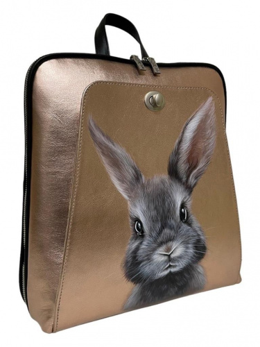 Женский кожаный рюкзак с рисунком "Мой Зайка" ручной работы с рисунком и вышивкой на заказ - Sumnizza фото 3