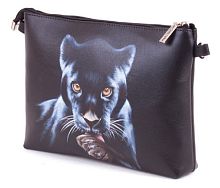 Женская кожаная сумка через плечо с рисунком ручной работы "Черная пантера" — кросс боди с росписью и вышивкой на заказ