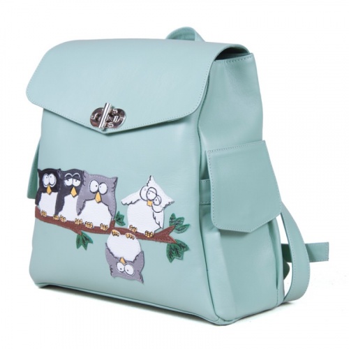 Модный рюкзак с карманами и аппликацией "Совята на ветке" - кожаный рюкзак ручной работы с оригинальным рисунком на заказ |  Sumnizza фото 2