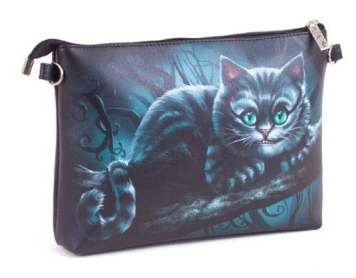 Женская кожаная сумка через плечо с рисунком ручной работы "Чешир на ветке" — кросс боди с принтом на заказ