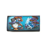 Кожаный кошелек-портмоне с росписью "Алиса в Зазеркалье" ручной работы с рисунком на заказ