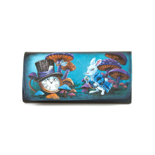 Кожаный кошелек-портмоне с росписью "Алиса в Зазеркалье" - кожаный женский кошелек-портмоне ручной работы с рисунком на заказ |  Sumnizza