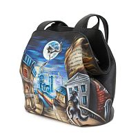 Женская кожаная сумка-мешок через плечо с рисунком «Мастер и Маргарита» ручной работы — женская кожаная сумка хобо, сумка мешок ручной работы с рисунком и вышивкой на заказ