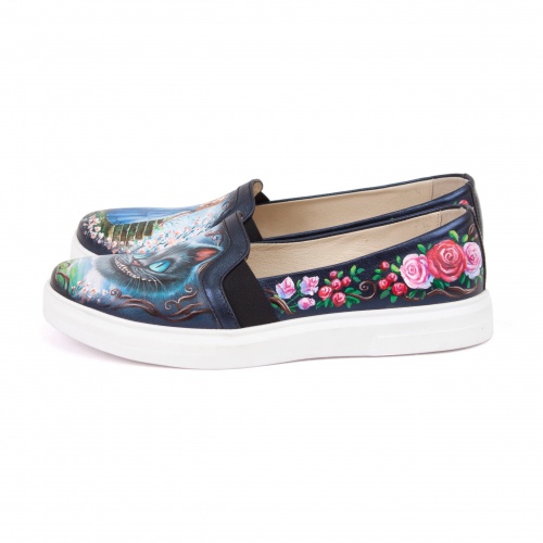 Кожаные слипоны "Алиса и Чешир" - кожаные женские кеды и слипоны ручной работы с рисунком на заказ | Sumnizza фото 3