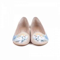 Балетки с рисунком "Лебеди" — женские кожаные балетки ручной работы с рисунком и вышивкой