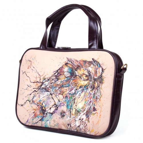 Женская деловая сумка для ноутбука "Филин" с рисунком ручной работы на заказ фото 2