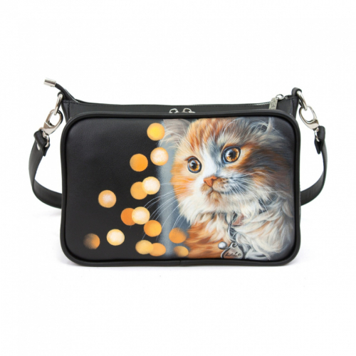 Авторская женская сумка ручной работы с рисунком “Кошечка в огоньках” на заказ | Sumnizza