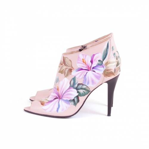 Ботильоны на высоком каблуке "Колибри" - кожаные женские ботильоны и балетки ручной работы с рисунком на заказ | Sumnizza