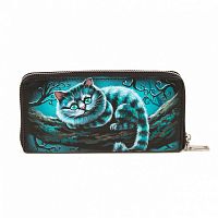 Женское портмоне с рисунком на коже "Чеширский кот" ручной работы с рисунком на заказ
