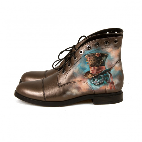 Женские полуботинки на шнуровке  "Королева и Чешир" - кожаные женские ботильоны и балетки ручной работы с рисунком на заказ | Sumnizza фото 3