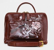 Женская темная сумка с росписью "Кошка в клумбе" на заказ