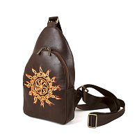 Мужская кожаная сумка рюкзак через плечо с принтом «Огненный коловорот | Ручная работа - рисунок на заказ