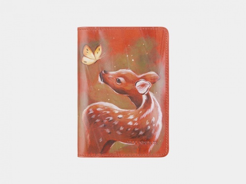 Обложка для паспорта с кармашками "Бемби" - кожаный женский кошелек-портмоне ручной работы с рисунком на заказ |  Sumnizza